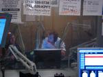 Jay and Barrett through the studio glass